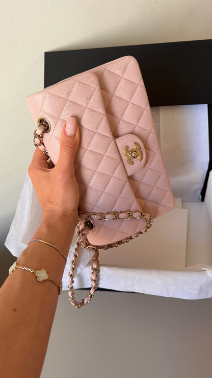 Chanel baby pink small caviar double flapbag