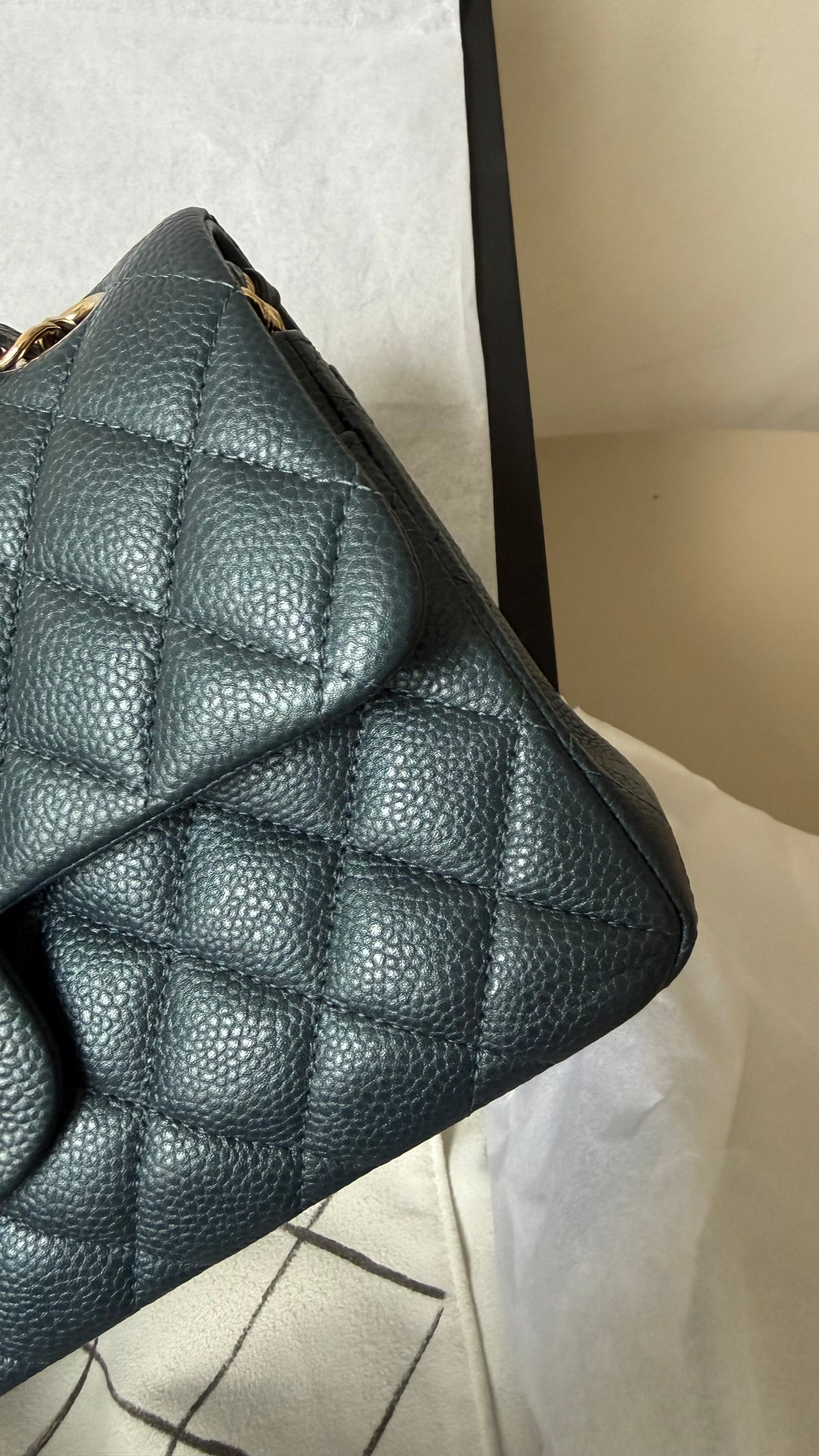 Chanel small caviar classic flap Iridiscent dark blue
