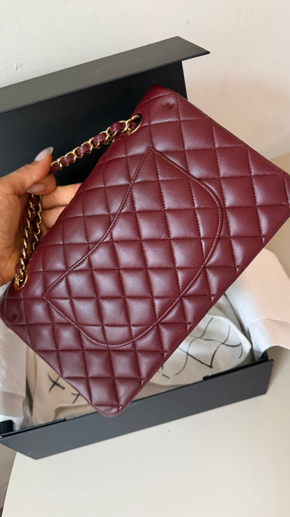 Chanel medium lambskin burgundy 21 series, full set with card and certificate
