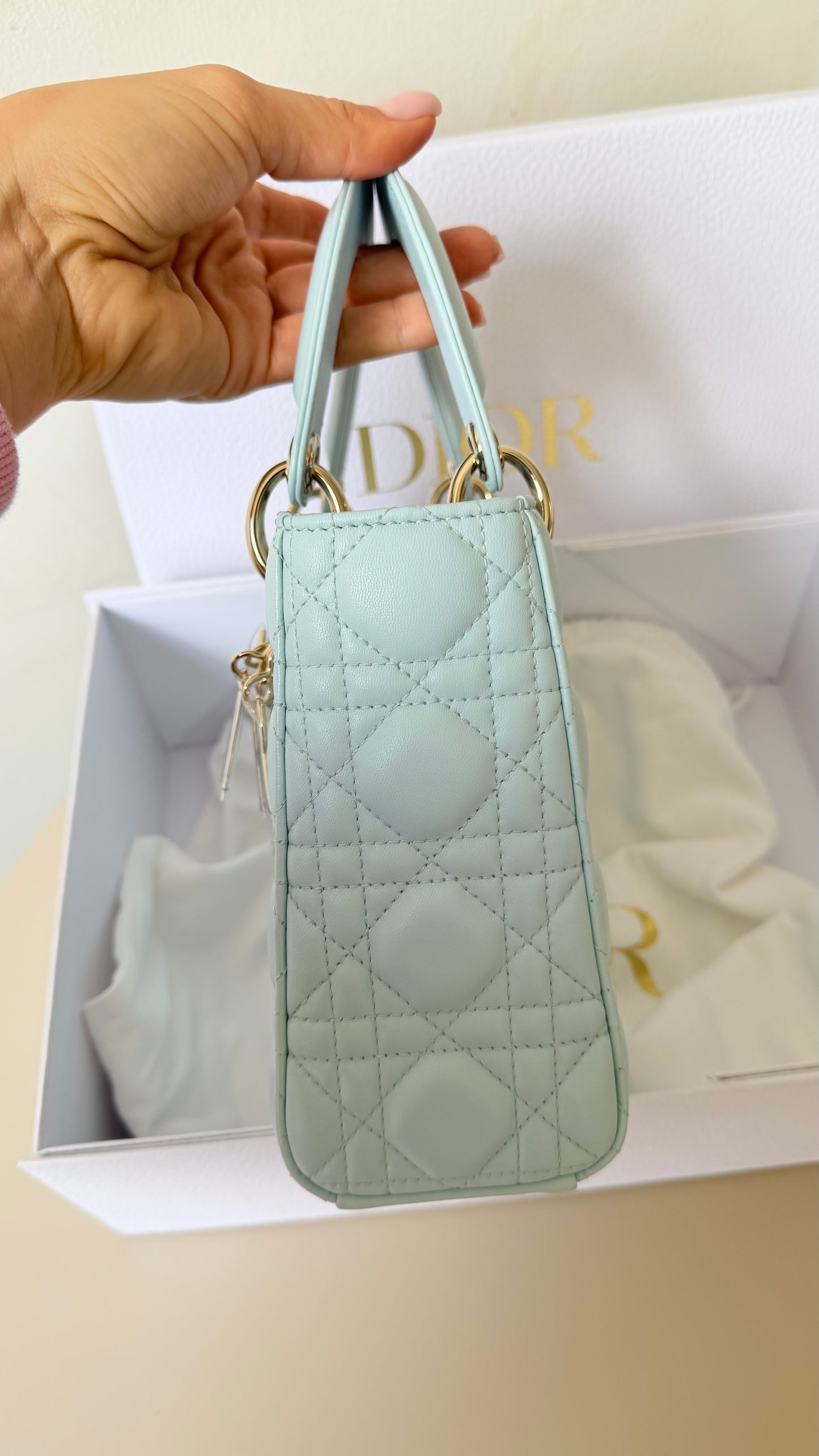 Lady dior small baby blue new