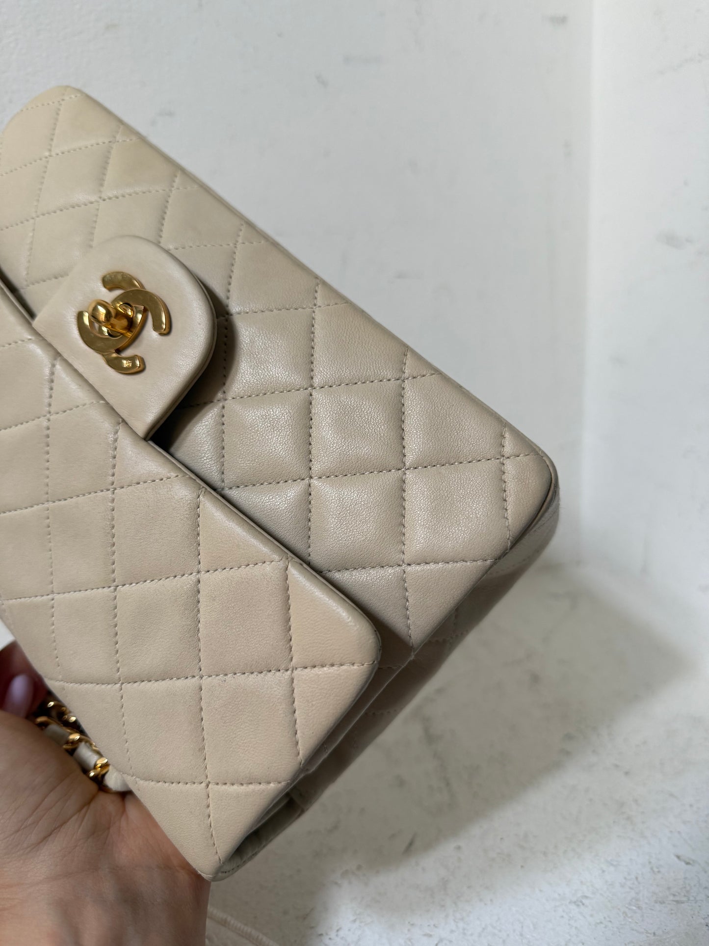Small vintage cream lambskin classic flapbag 2 series