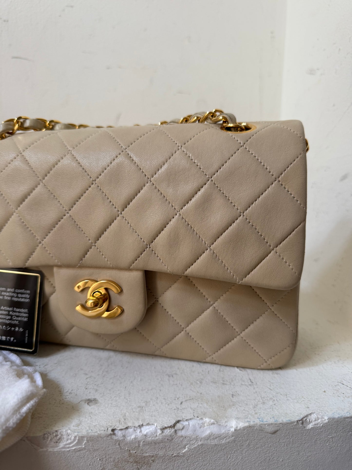 Small vintage cream lambskin classic flapbag 2 series