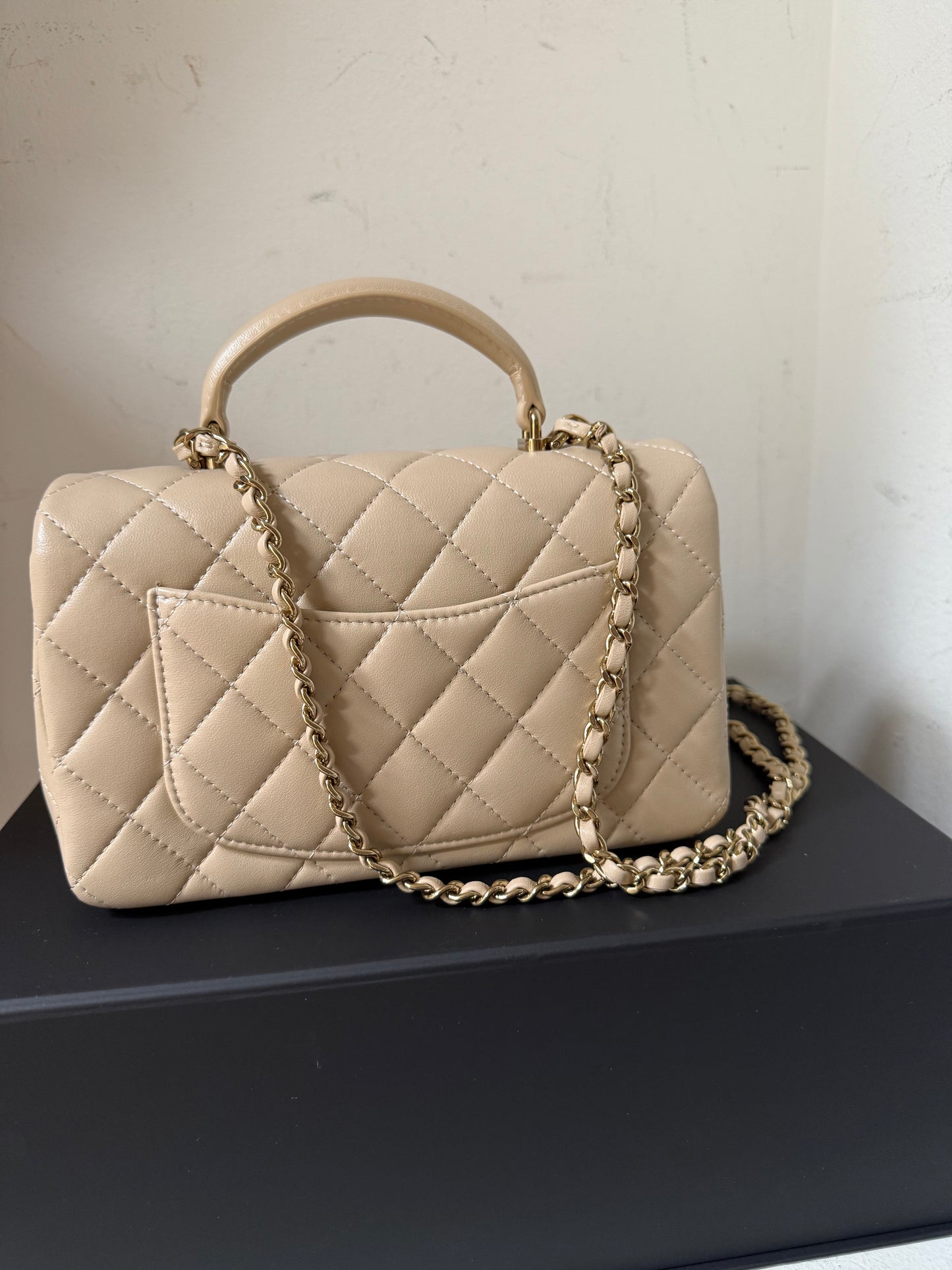 Chanel beige mini top handle lambskin new