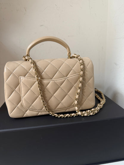Chanel beige mini top handle lambskin new