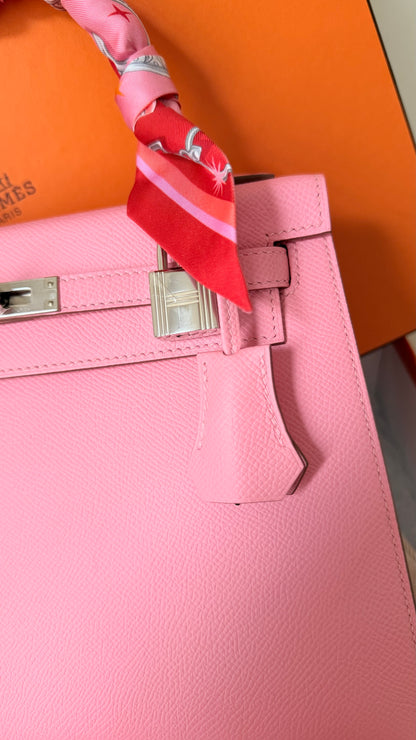 Kelly 25 rose confetti Epsom leather palladium hardware stamp Y full set