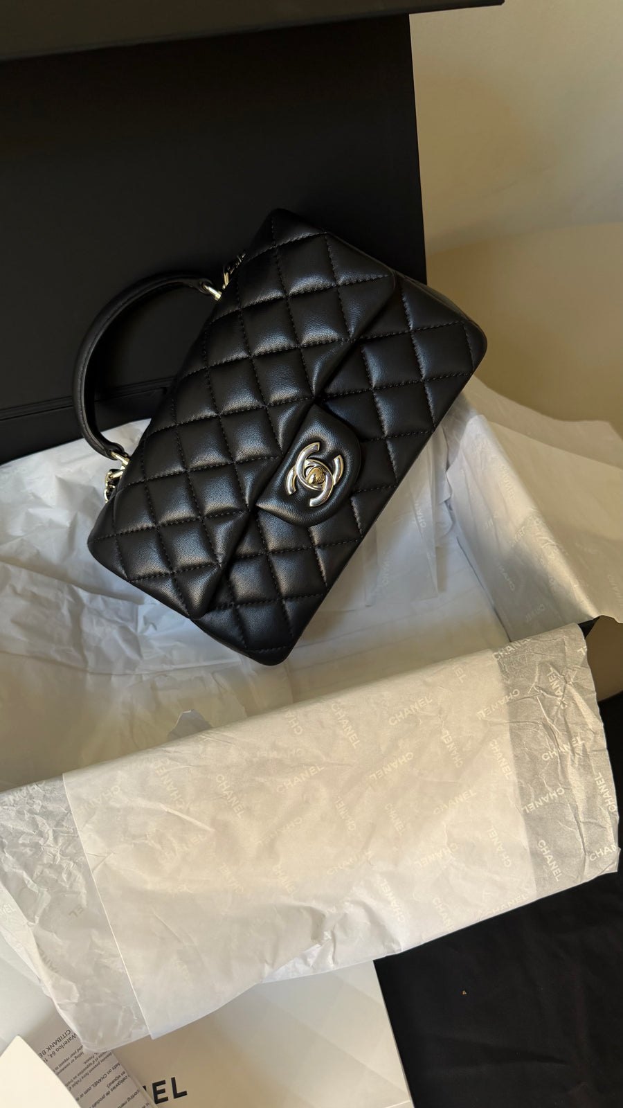 Chanel mini top handle black full set