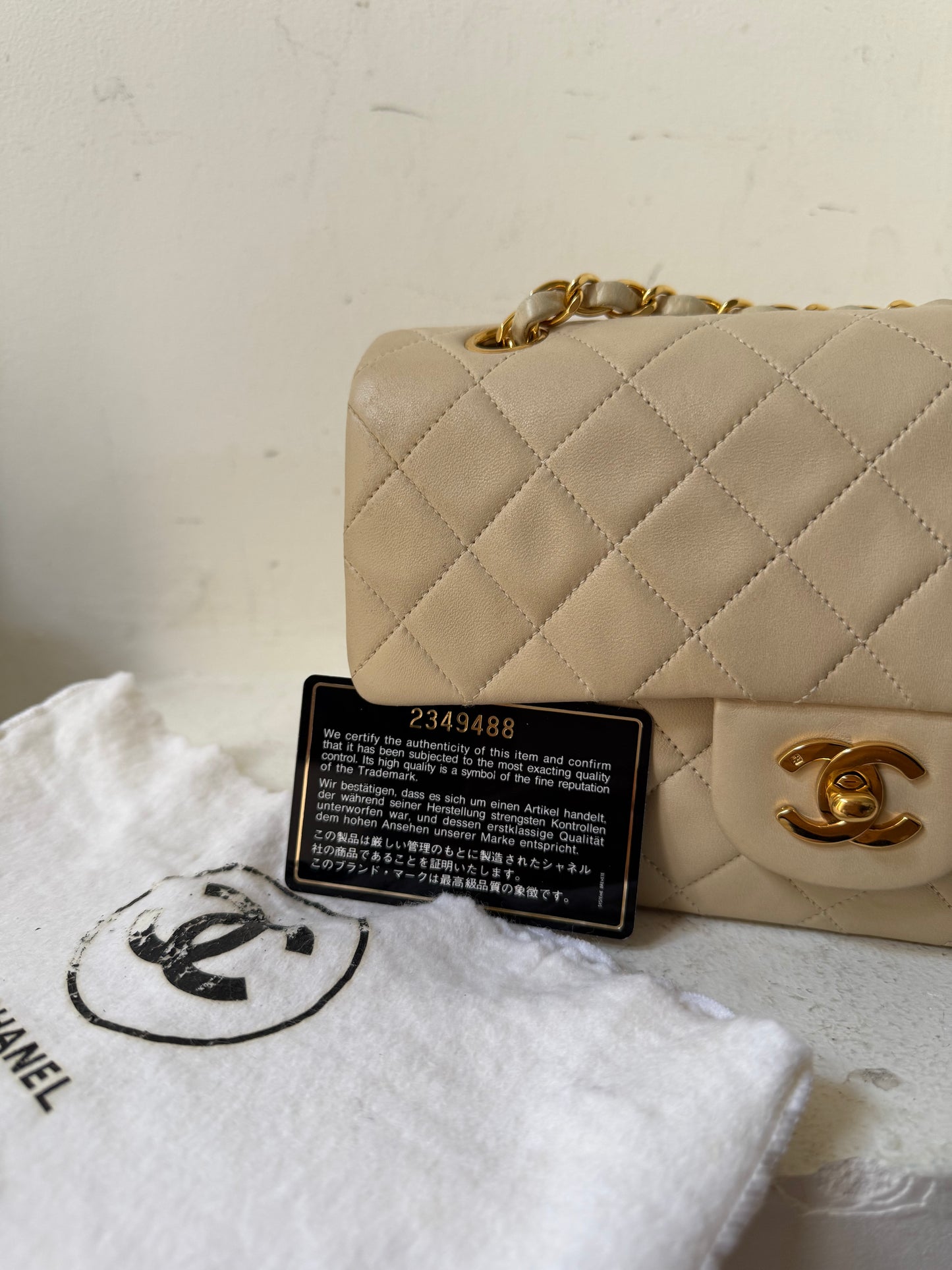 Small vintage cream lambskin classic flapbag 2 series