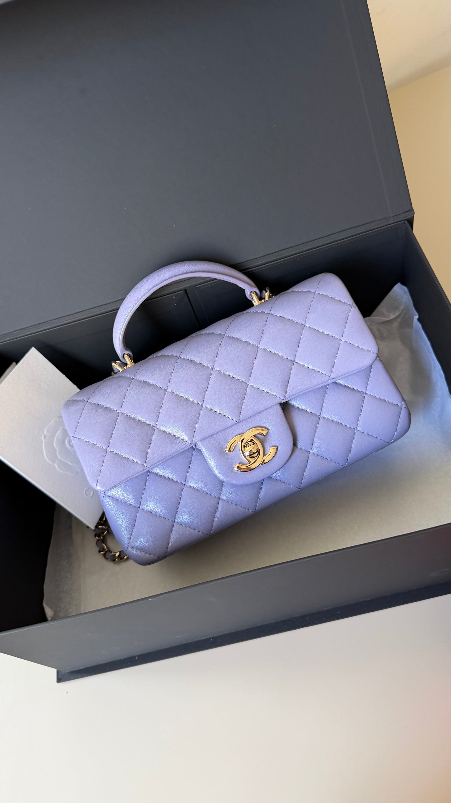 Chanel mini top handle lambskin lilac