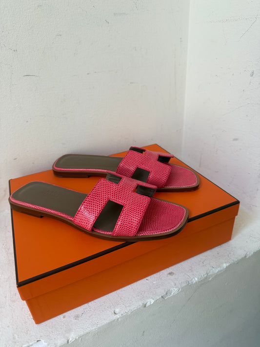 Hermes lizard oran slipper 38 worn once