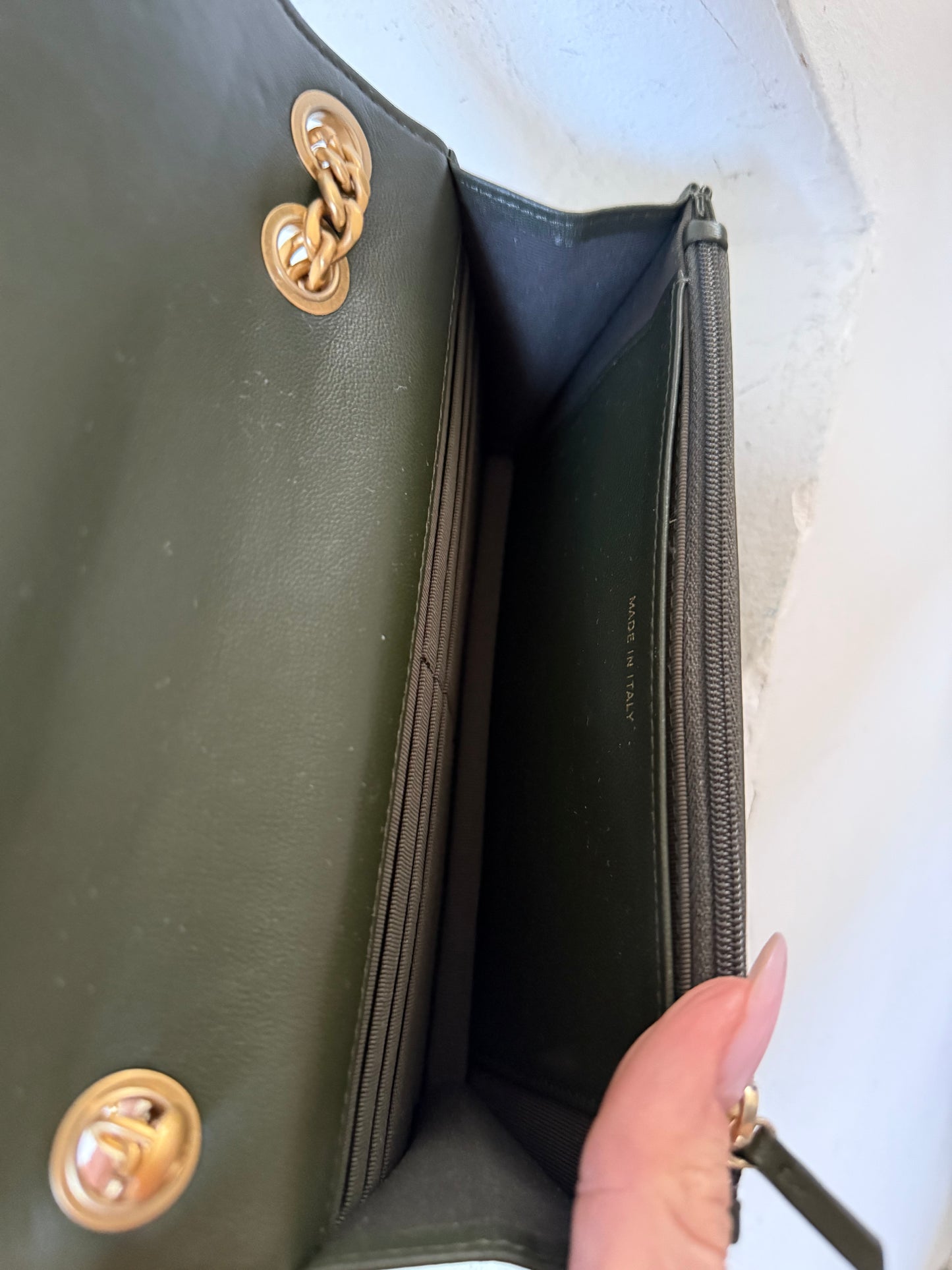Chanel olive green wallet on chain 2022
