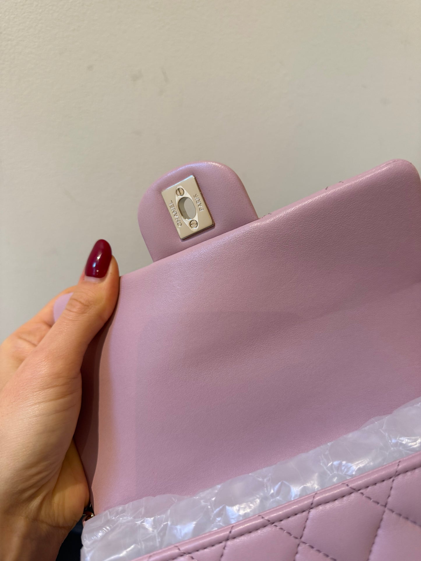 Chanel mini lambskin pink top handle