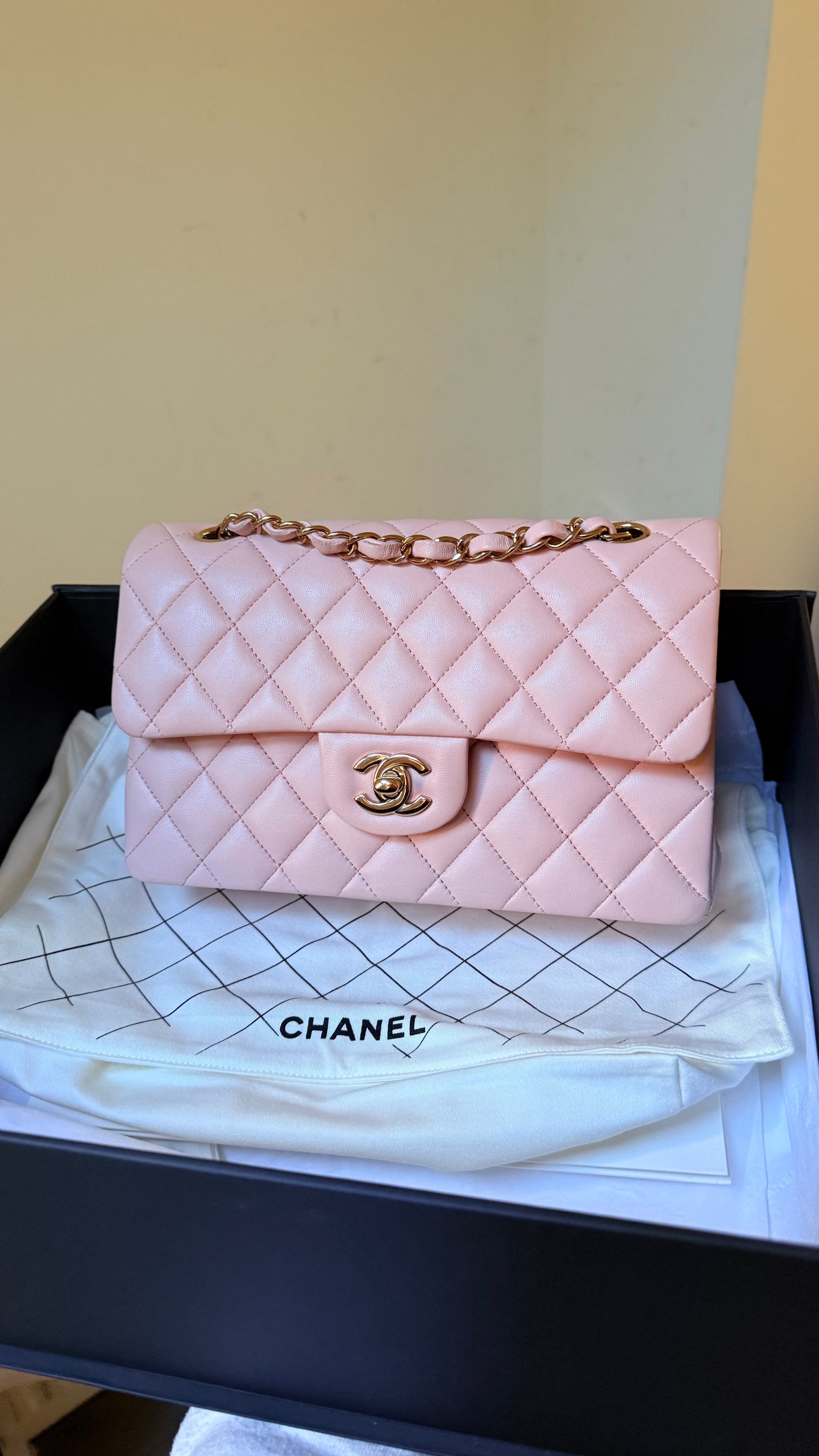 Chanel baby pink small lambskin 2023 classic flap