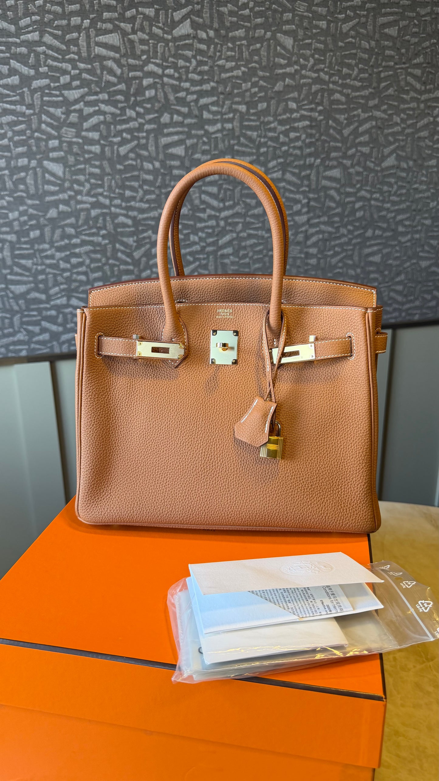 Birkin 30 gold togo gold hardware stamp Y