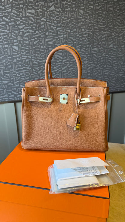 Birkin 30 gold togo gold hardware stamp Y