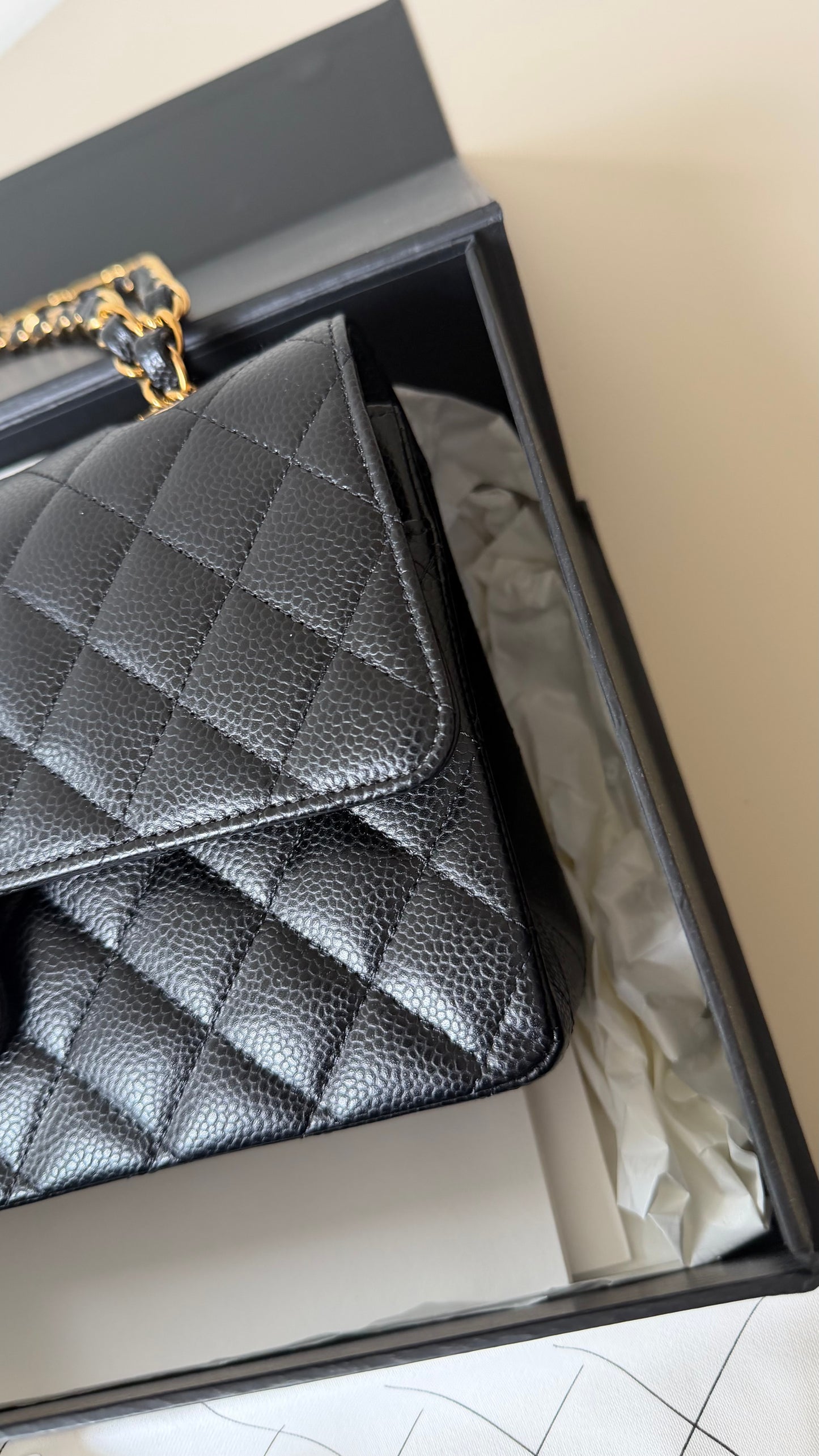 Chanel medium caviar double flapbag with chip