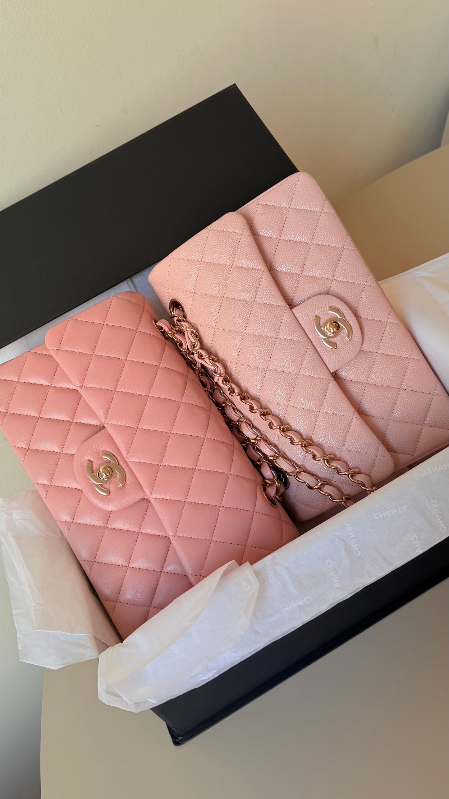 Chanel baby pink small caviar double flapbag