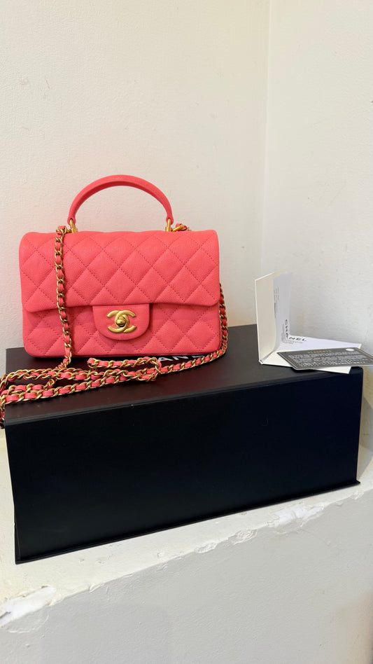 Chanel mini top handle pink caviar 31 serie (2021) full new set