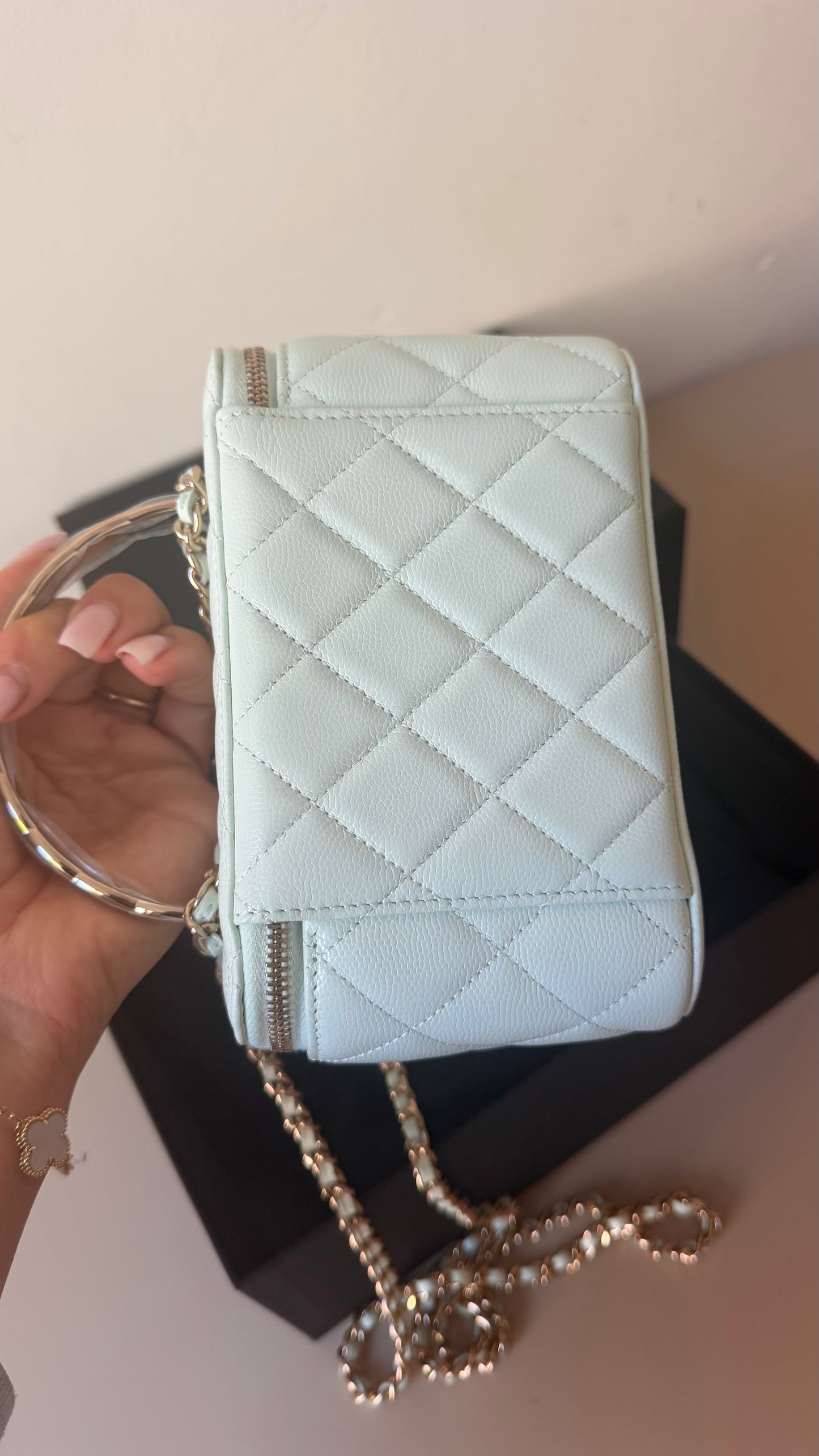 Chanel mint green caviar vanity case