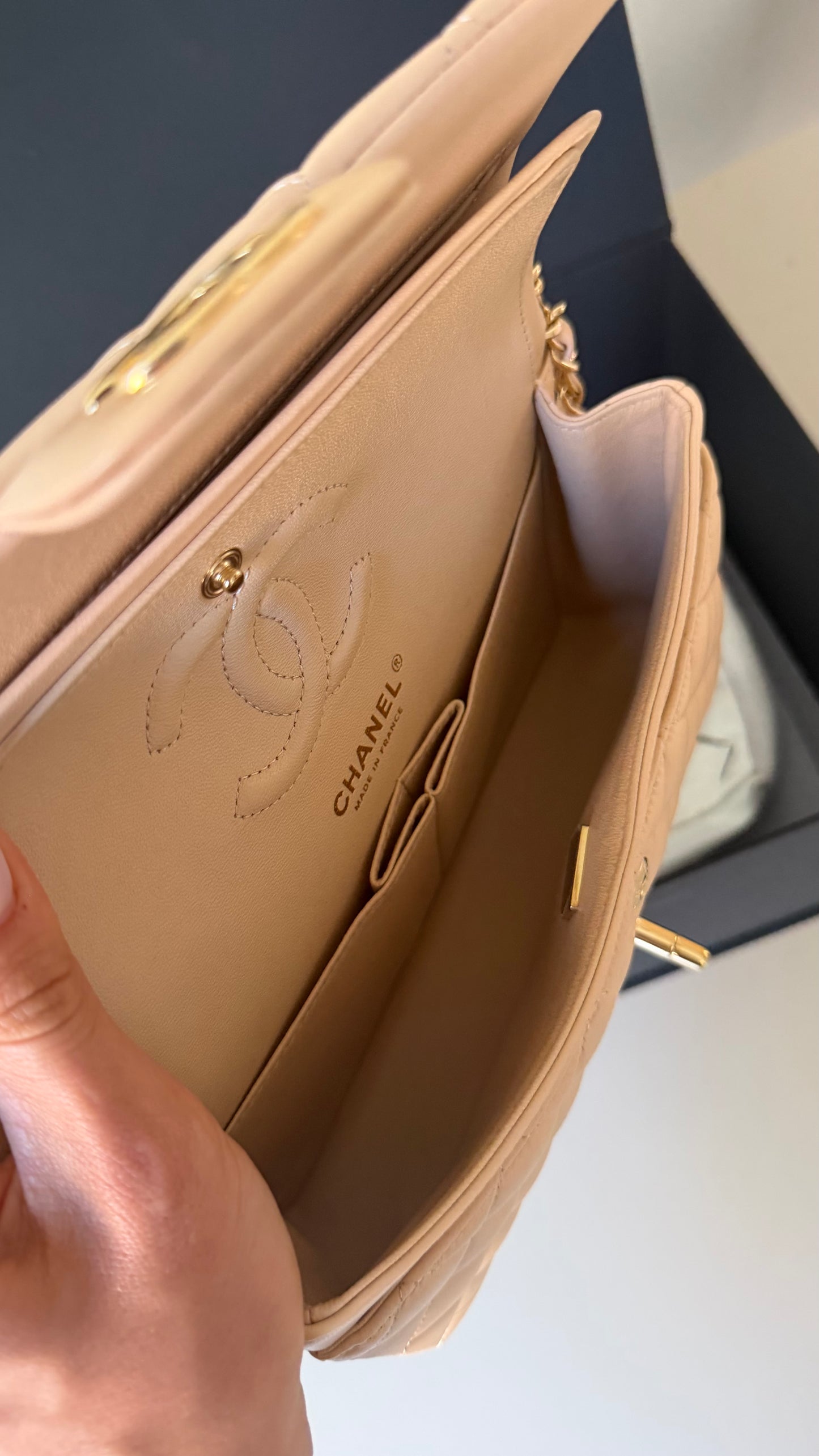 Chanel lambskin small classic double flapbag with chip and invoice
