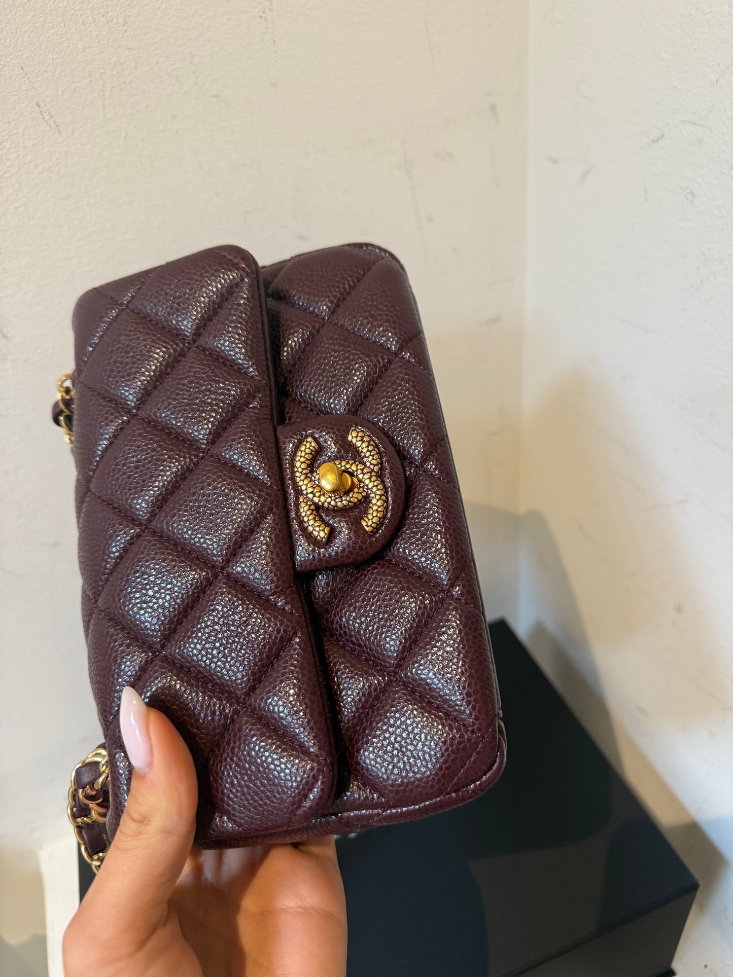 Chanel 24B caviar mini bag in burgundy