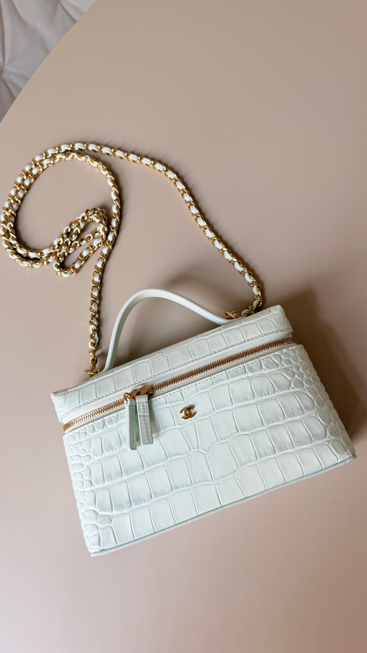 Chanel vanity mint green croco embossed print