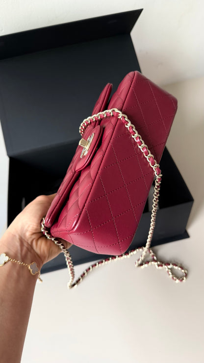 Chanel mini top handle burgundy