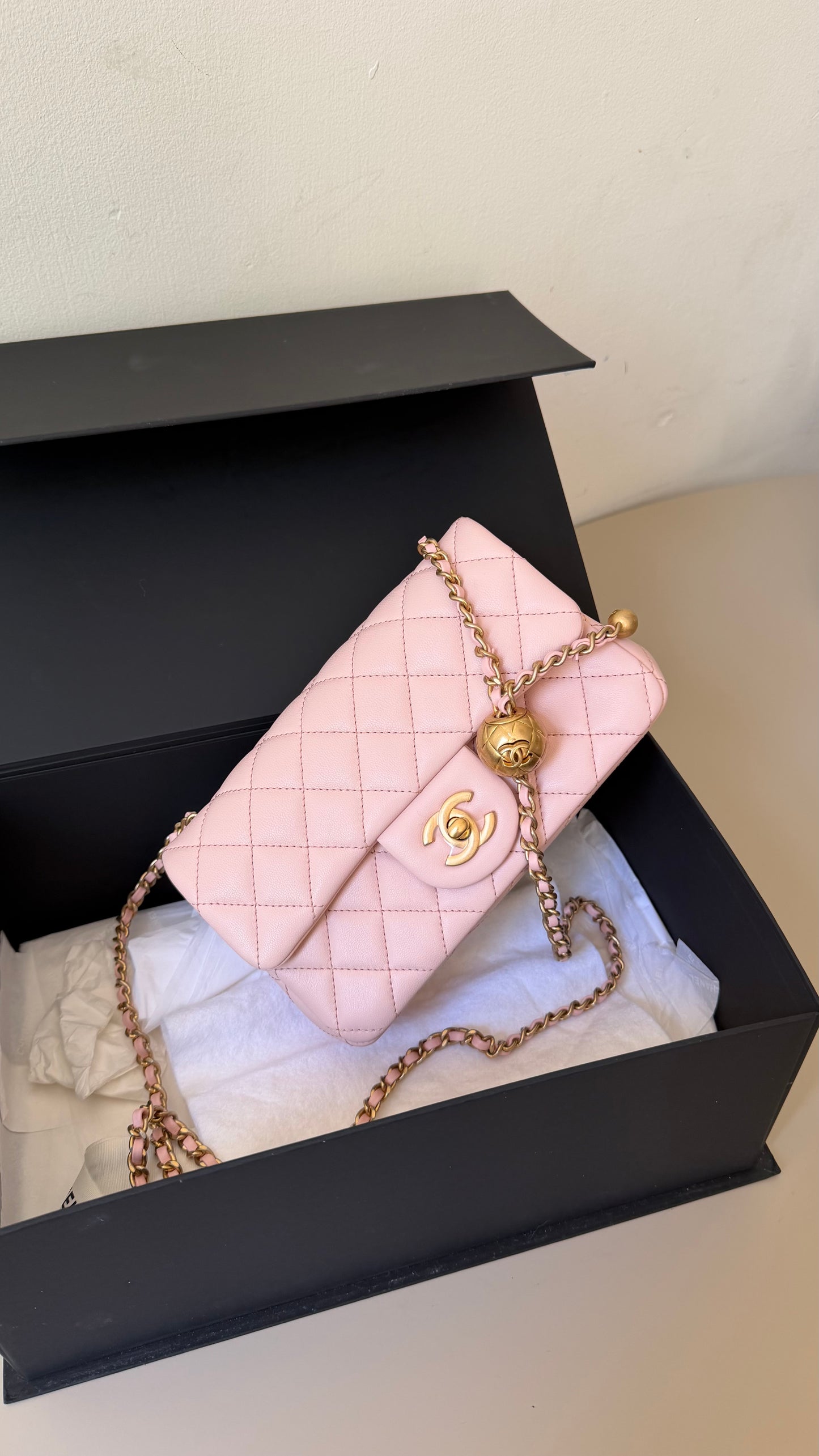 Chanel mini pink lambskin pearl crush
