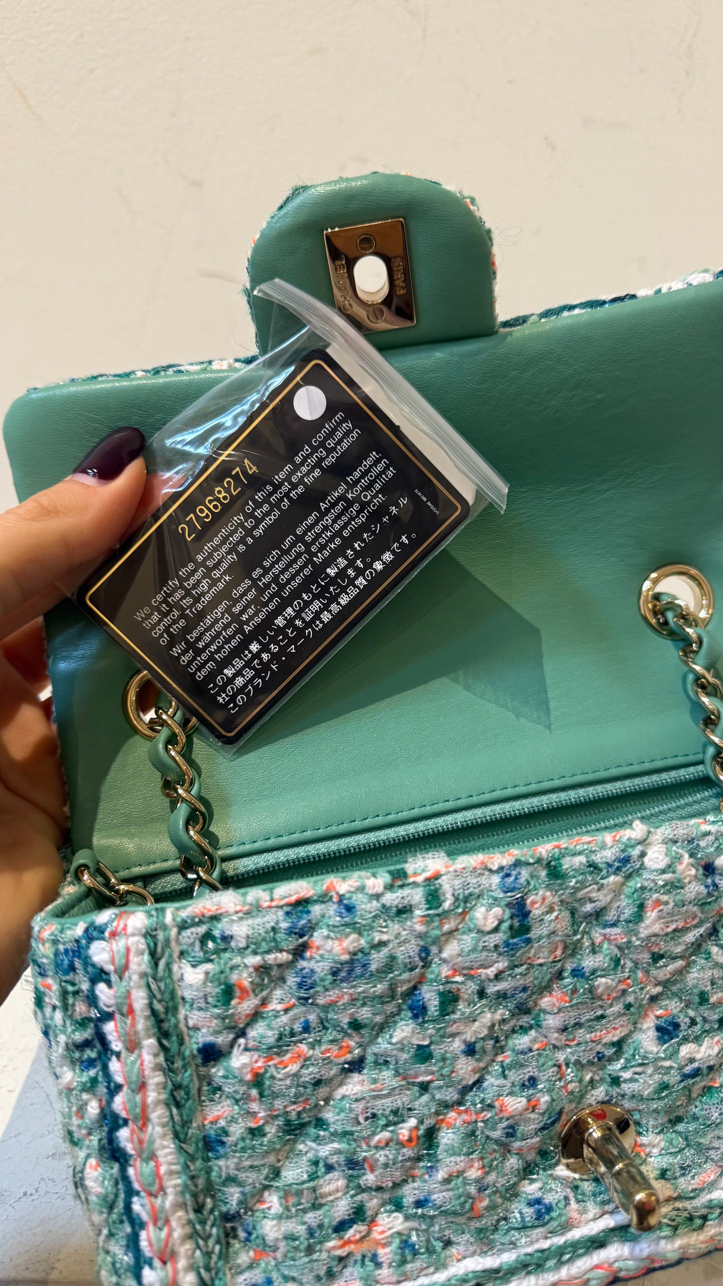 Chanel green/blue tweed mini