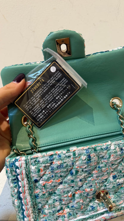 Chanel green/blue tweed mini