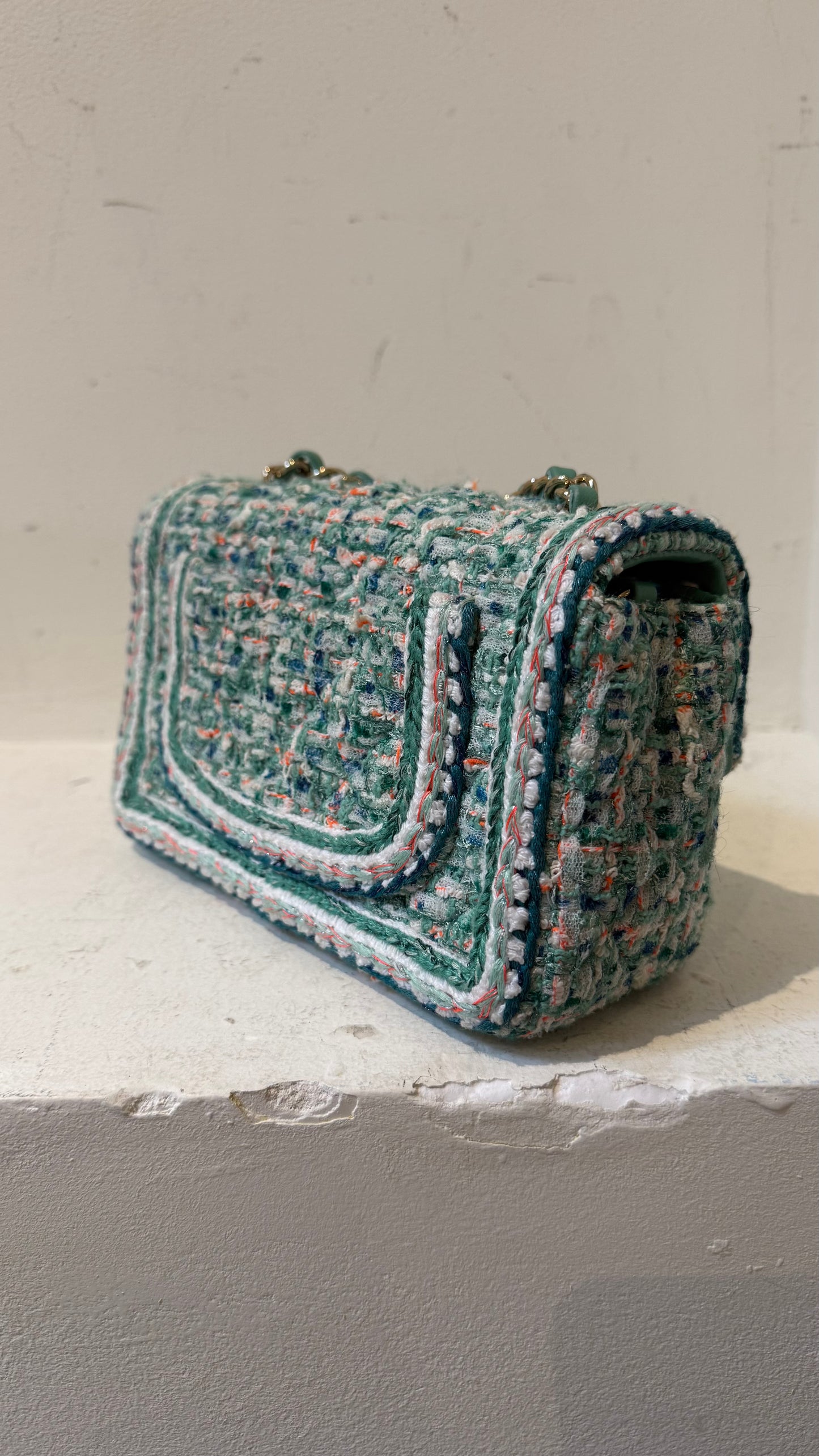 Chanel green/blue tweed mini