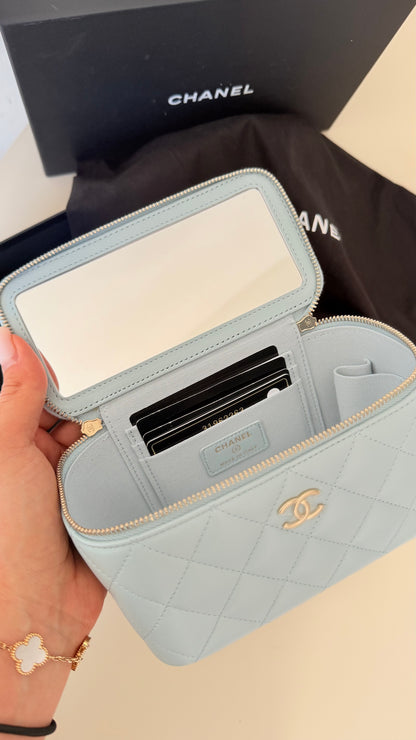 Chanel vanity case baby blue lambskin