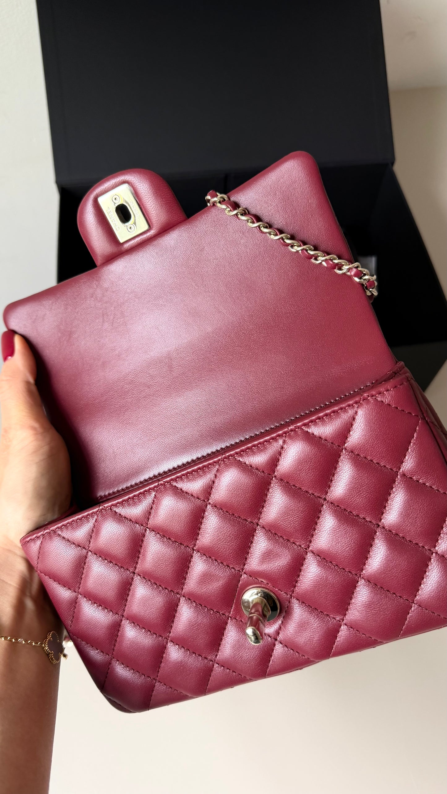 Chanel mini top handle burgundy