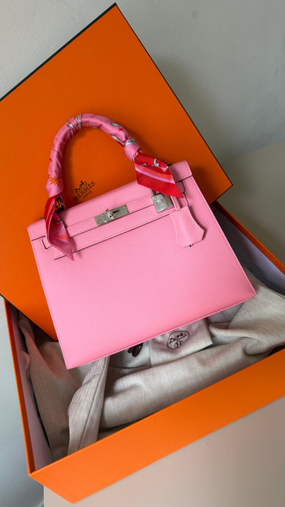Kelly 25 rose confetti Epsom leather palladium hardware stamp Y full set