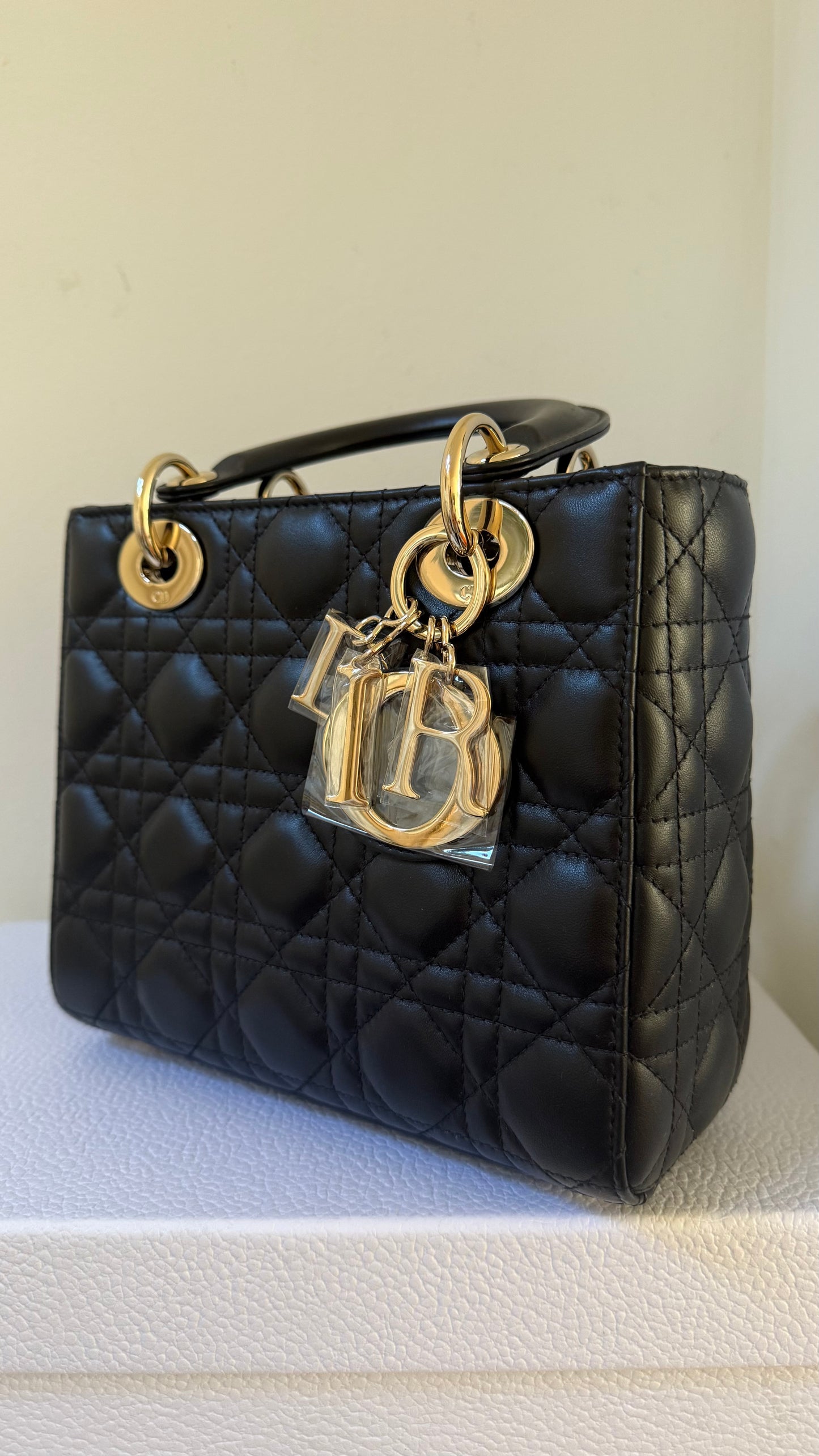 Lady dior small black lambskin