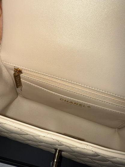 Chanel beige mini top handle lambskin new