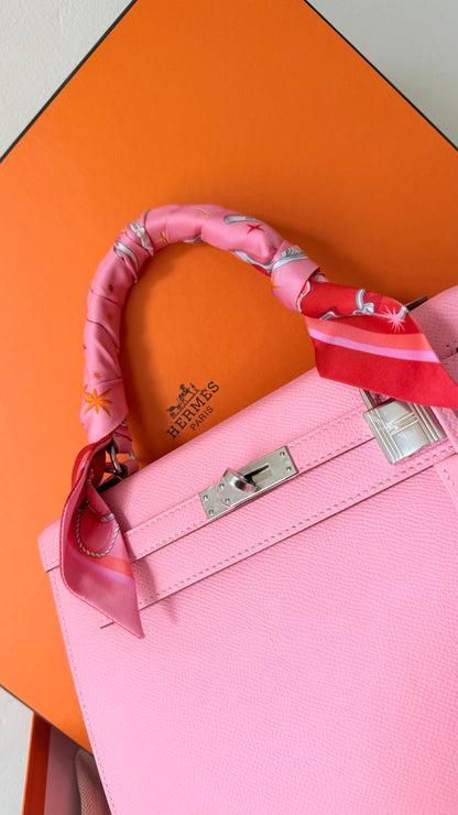 Kelly 25 rose confetti Epsom leather palladium hardware stamp Y full set