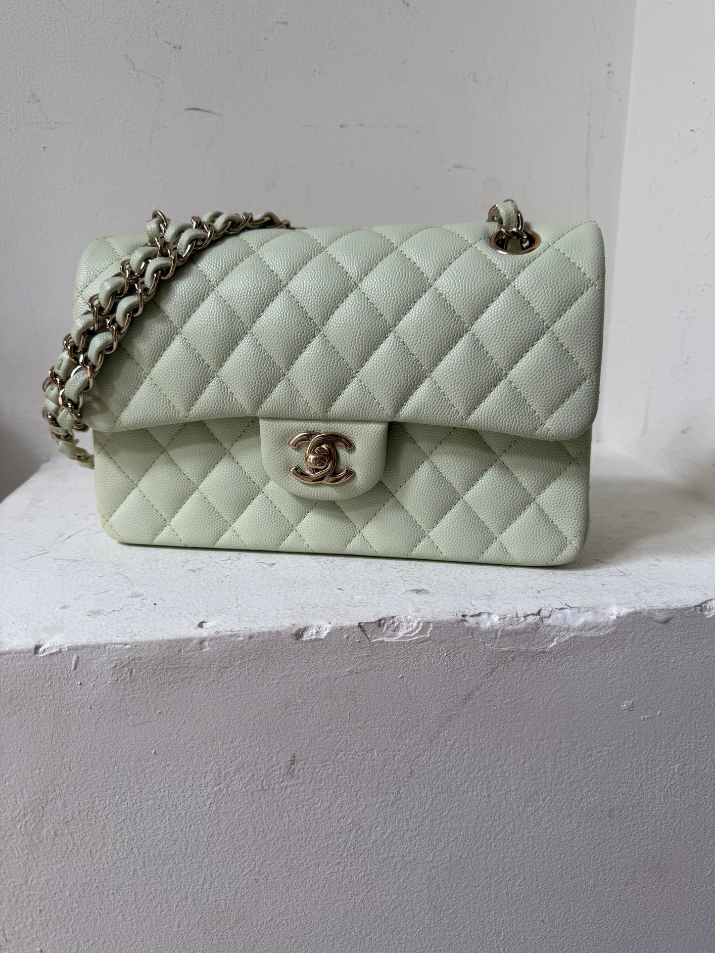 Chanel small caviar mint green flapbag 2023
