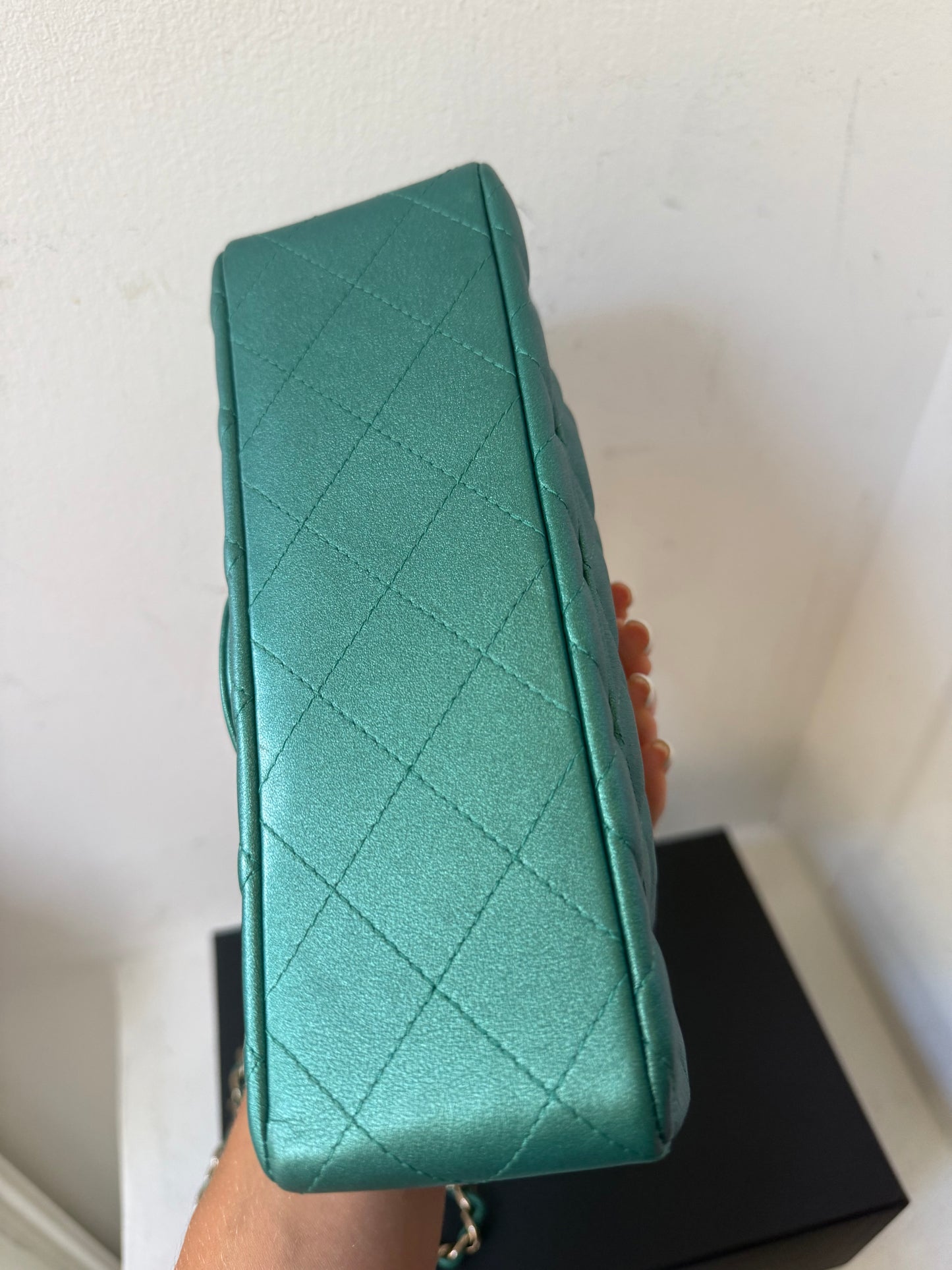 Chanel green emerald mini lambskin flap
