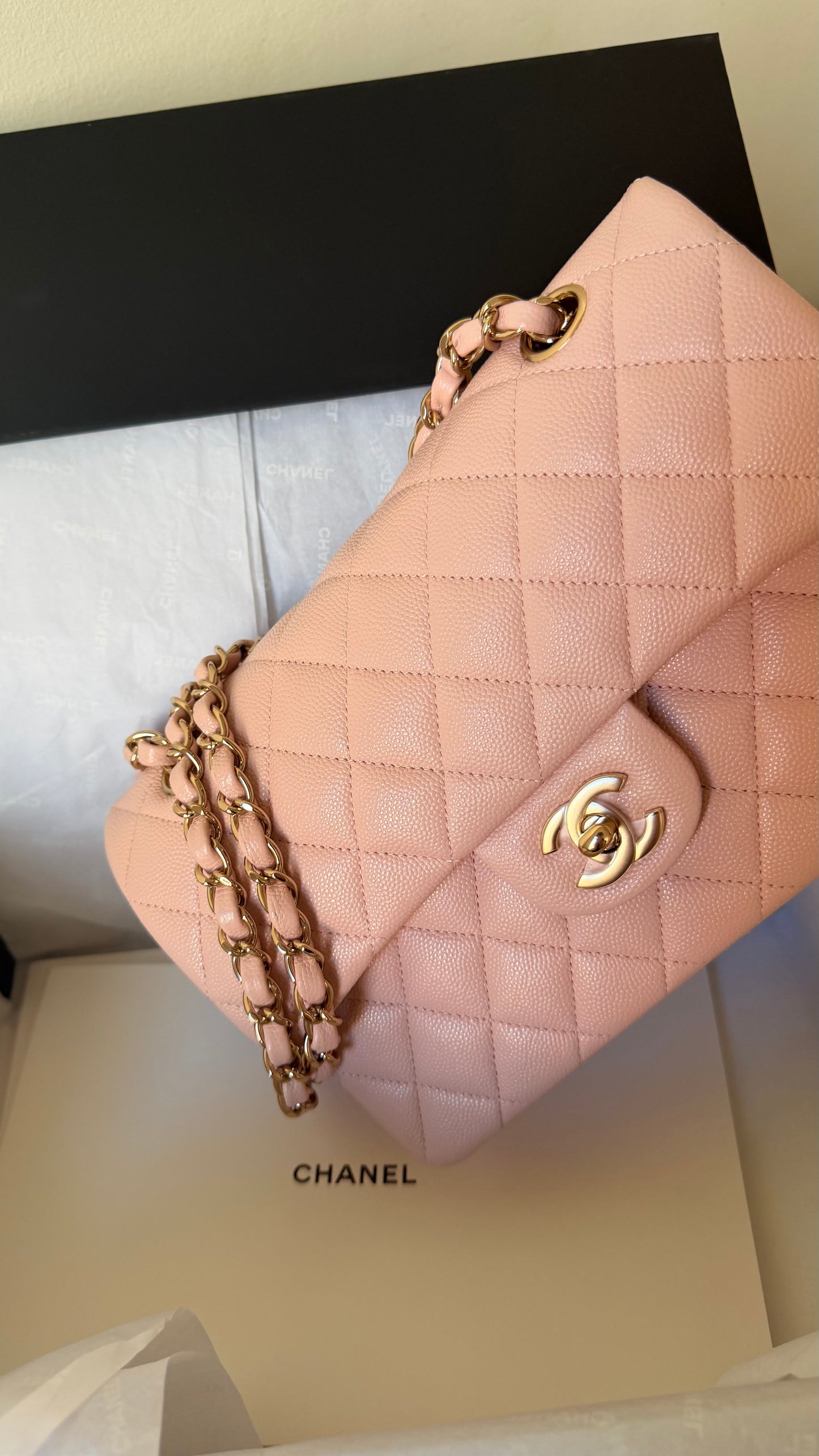 Chanel baby pink small caviar double flapbag