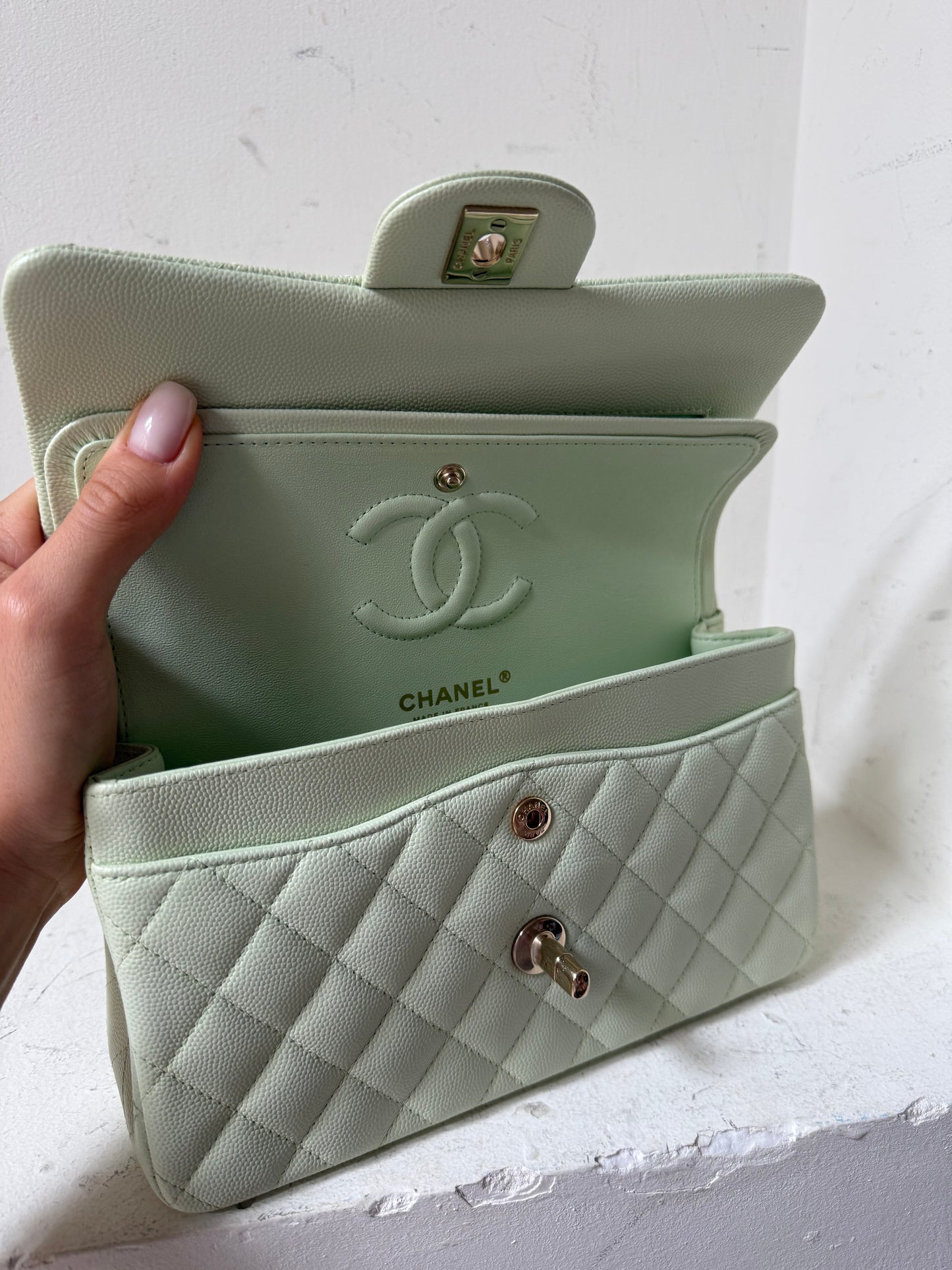 Chanel small caviar mint green flapbag 2023