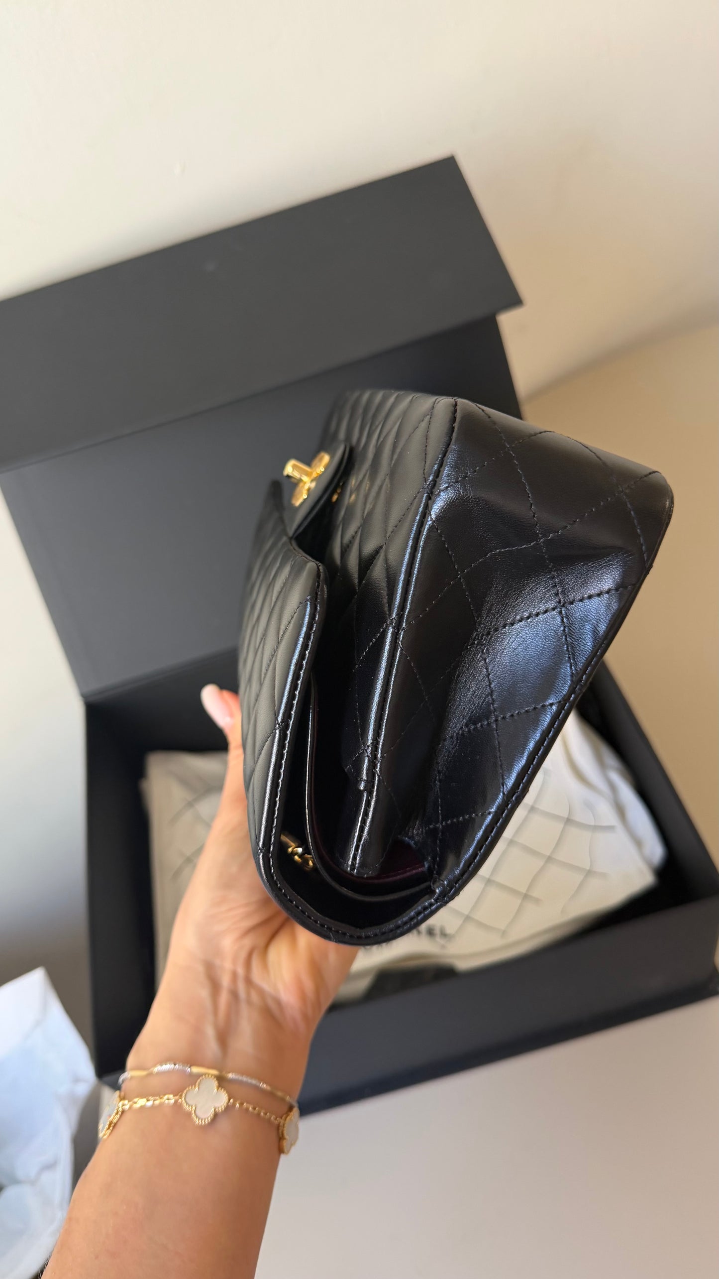 Chanel lambskin medium double flapbag chip