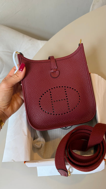 Hermes mini Evelyne rouge H new with gold hardware