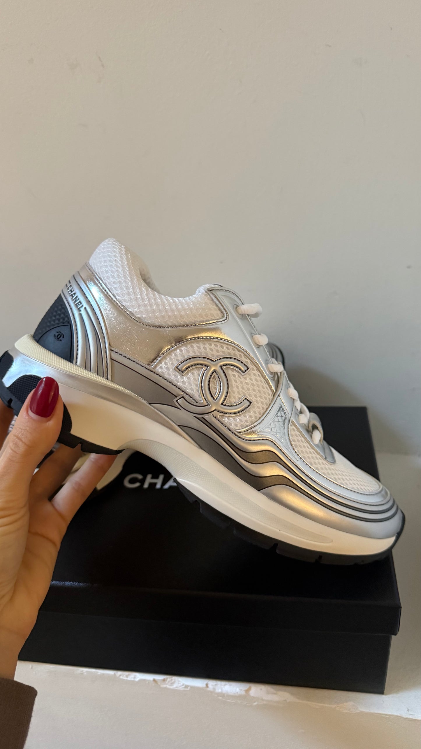 Chanel sneakers silver white 38