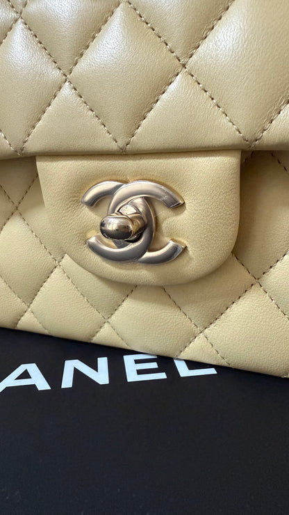 Chanel butter yellow lambskin small flap, new with chip
