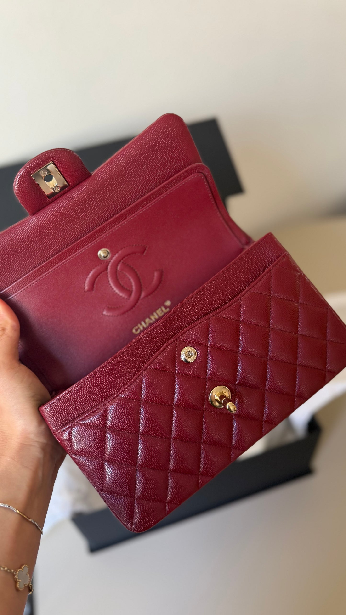Chanel red caviar small classic flapbag