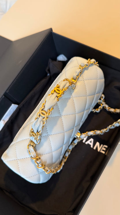 Chanel mini top handle baby blue caviar with chip- brand new