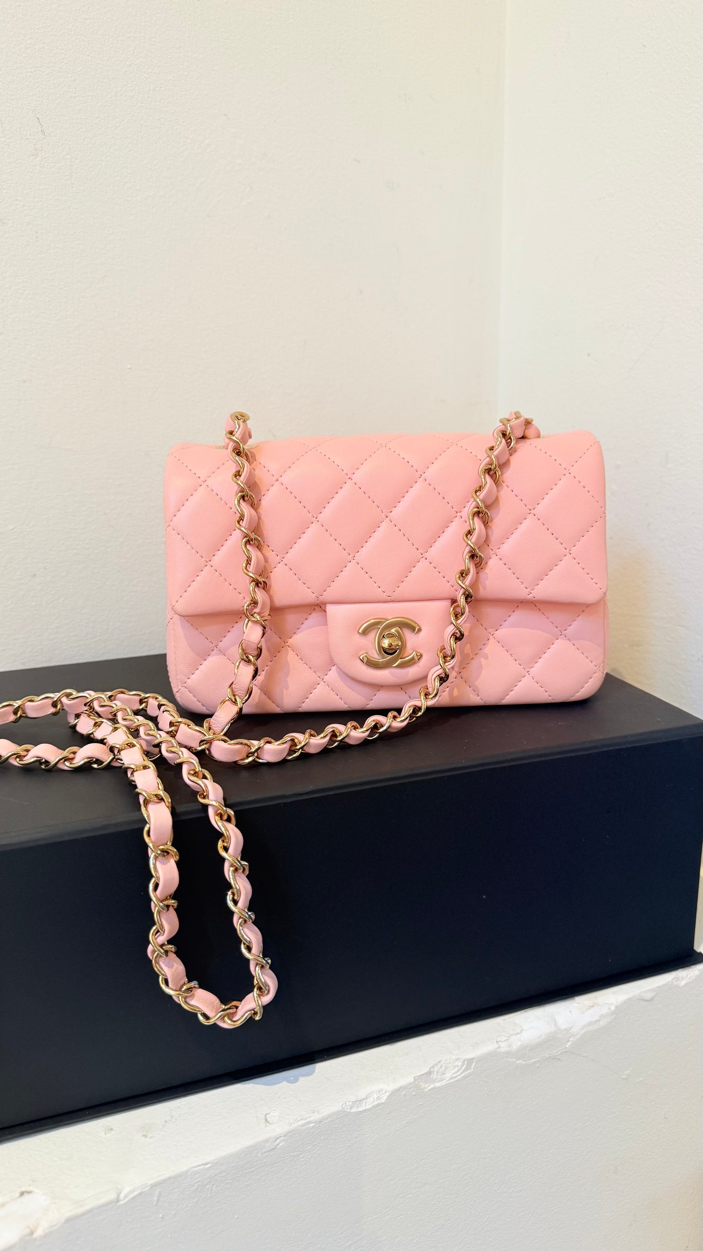 Chanel baby pink mini lambskin flapbag - chip, box, dustbag, entrupy