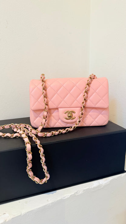 Chanel baby pink mini lambskin flapbag - chip, box, dustbag, entrupy