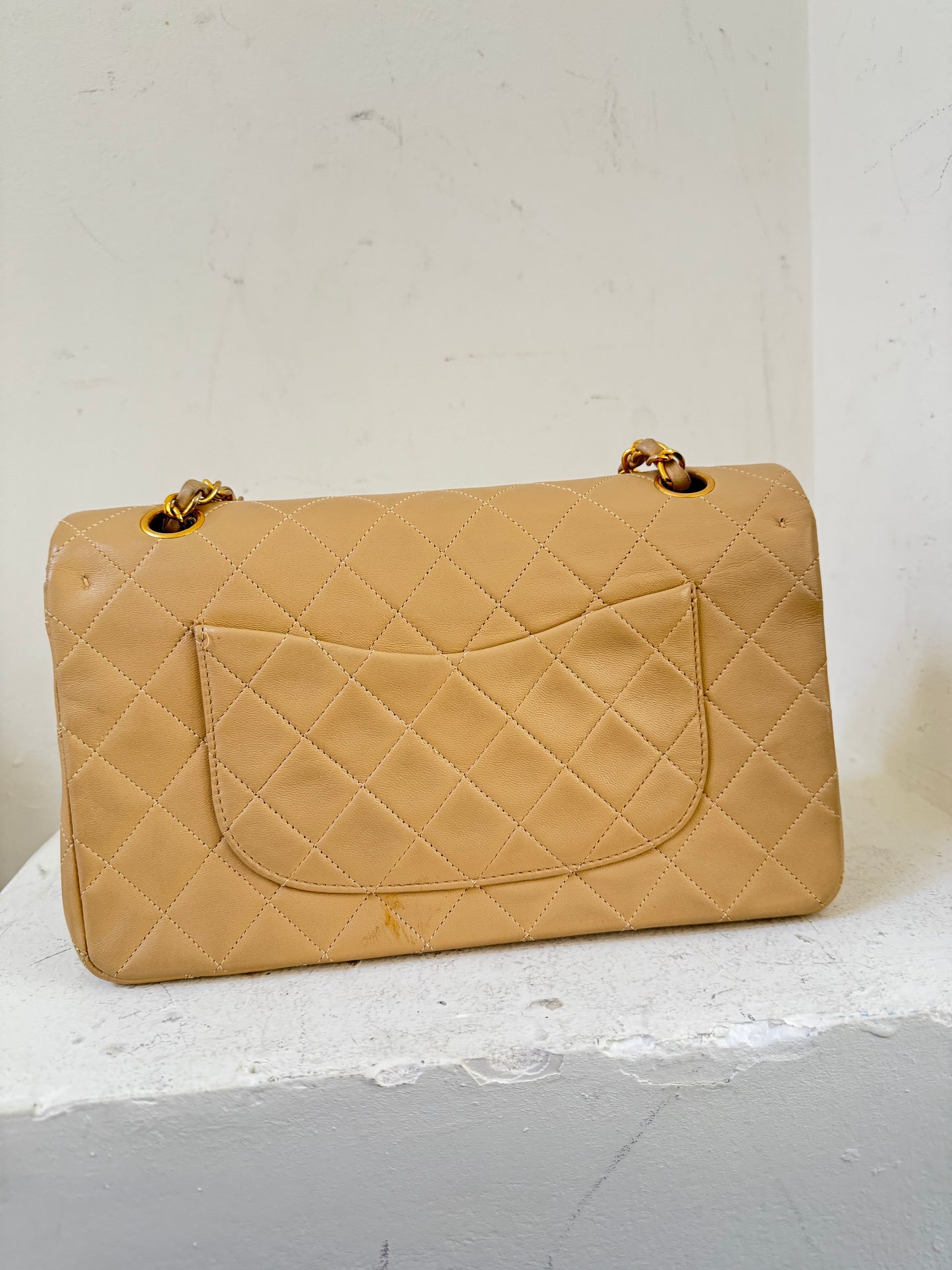 Chanel medium beige flap bag 1 series