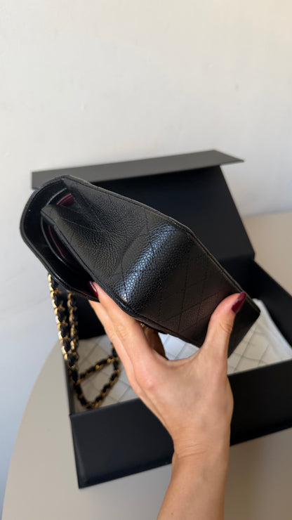 Chanel small classic flap black caviar with chip